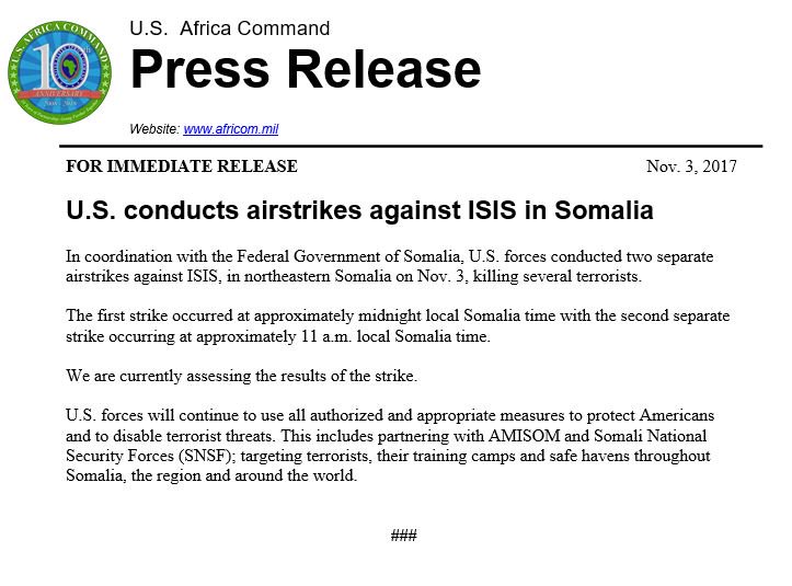 US Started Conducting Airstrikes Against ISIS In Somalia