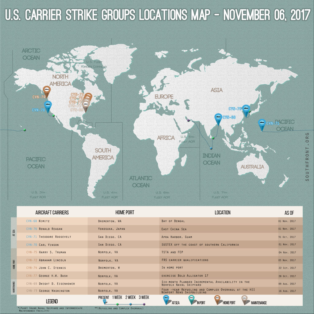 US Carrier Strike Groups Locations Map – November 6, 2017