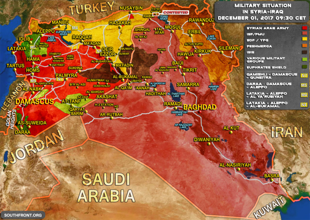 Military Situation In Syria And Iraq On December 1, 2017 (Map)