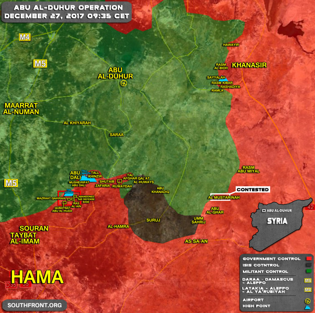 Military Situation In Abu Al-Duhur Area On December 27, 2017 (Syria Map Update)