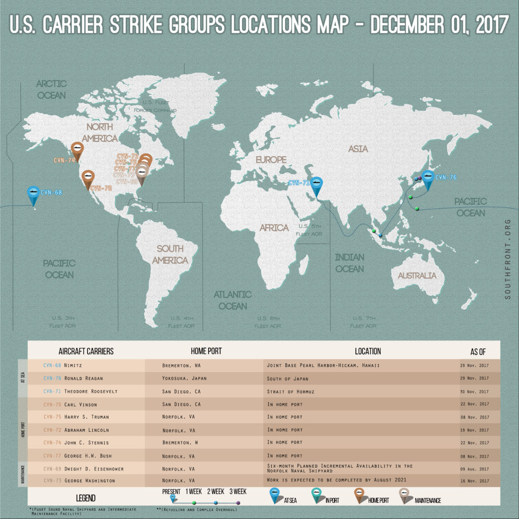 US Carrier Strike Groups Locations Map – December 1, 2017