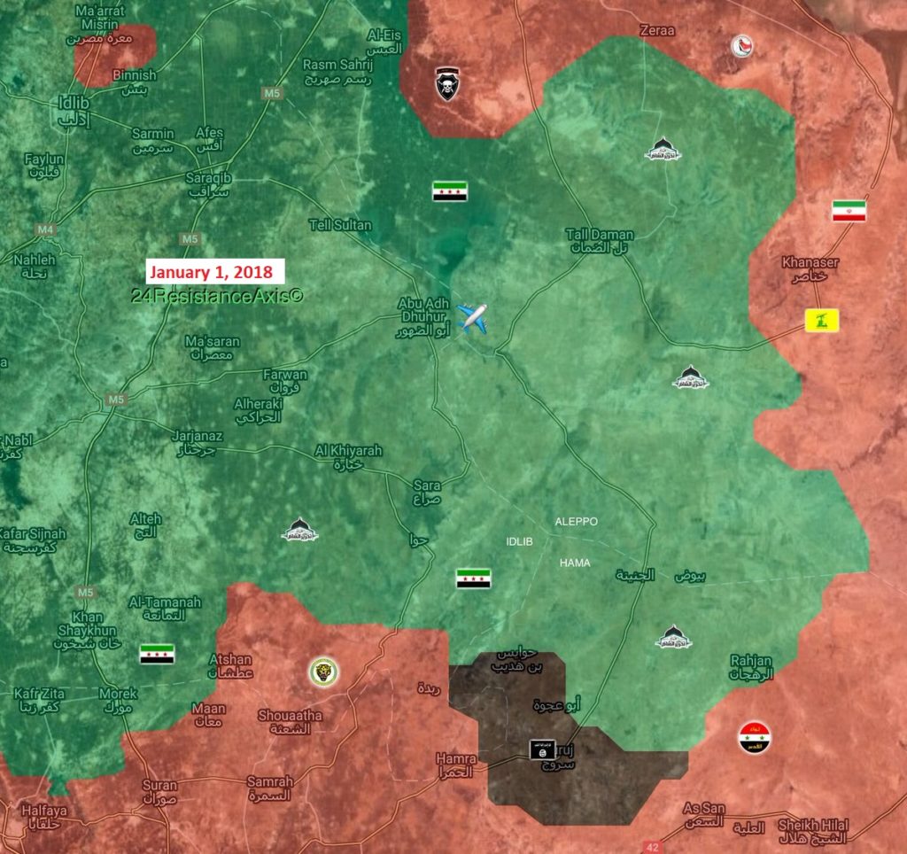 Map Comparison: Military Situation In Area Of Abu al-Duhur On January 1 And January 20, 2018