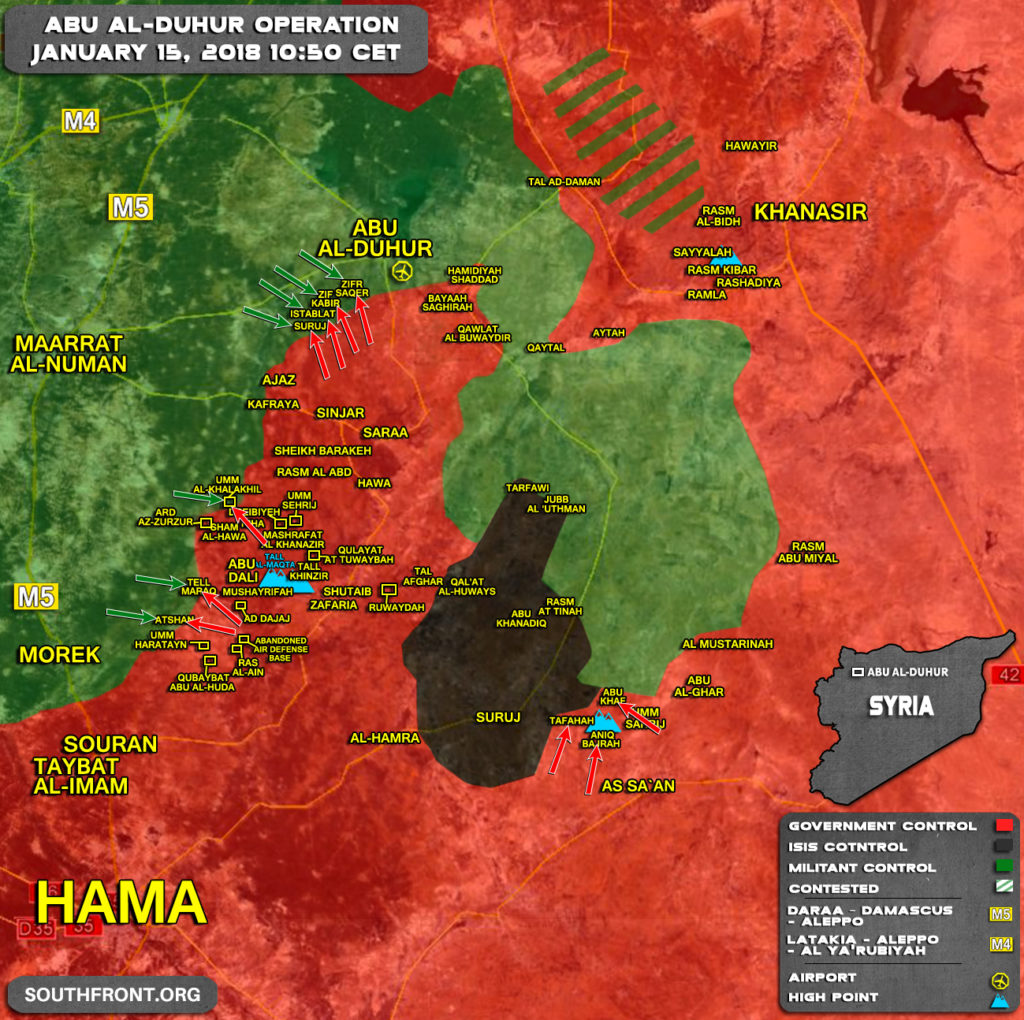 Military Situation In Area Of Abu al-Duhur On January 15, 2018 (Map)