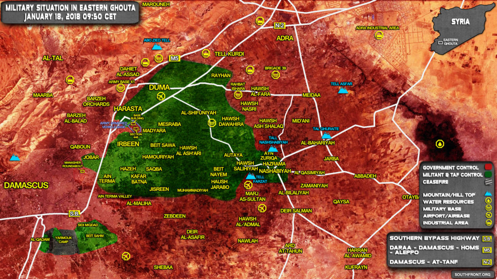 Military Situation In Damascus' Eastern Ghouta On January 18, 2018 (Syria Map Update)