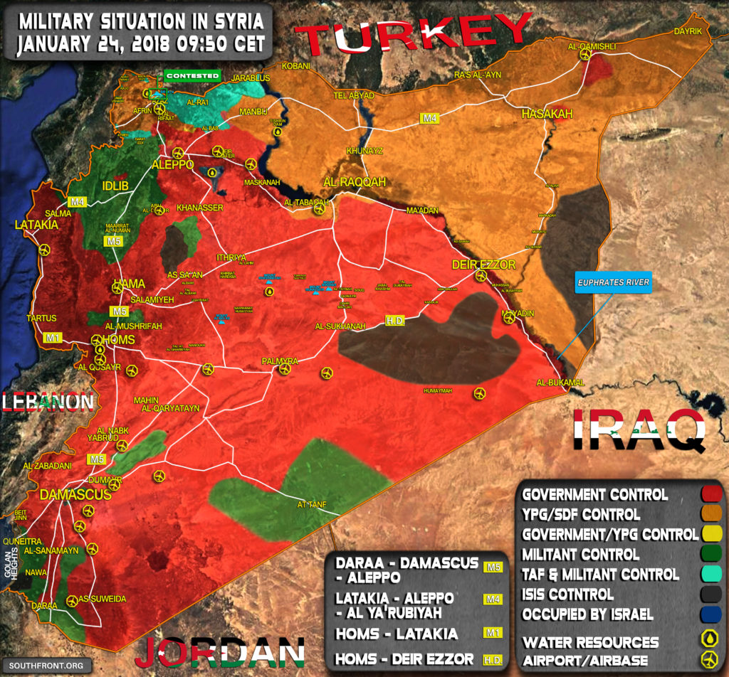 Military Situation In Syria On January 24, 2018 (Map Update)