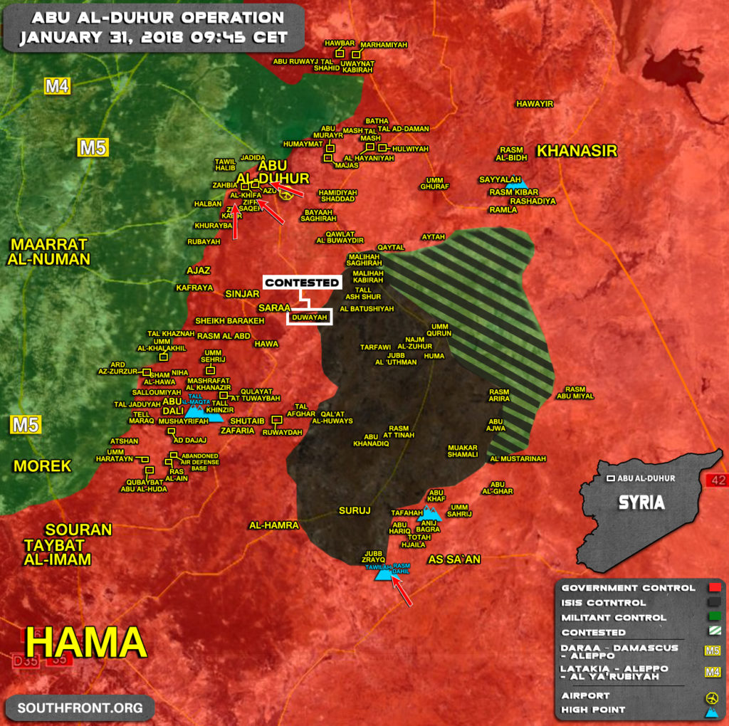 Military Situation In Abu al-Duhur Area On January 31, 2018 (Map Update)