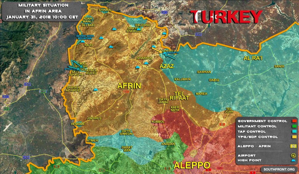 Military Situation In Area Of Afrin On January 31, 2017 (Syria Map Update)