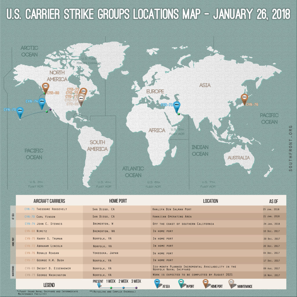 US Carrier Strike Groups Locations Map – January 26, 2018