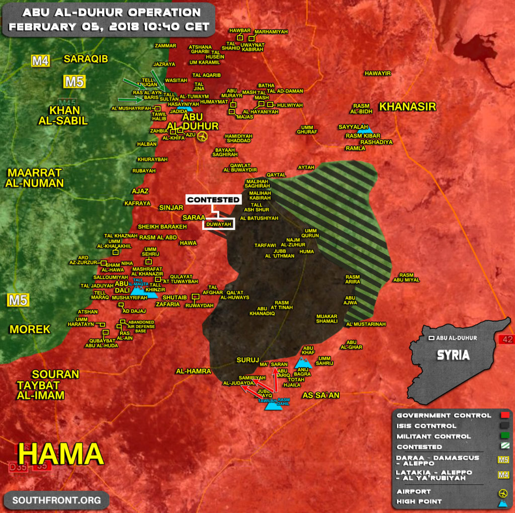 Military Situation In Abu al-Duhur Area On February 5, 2018 (Syria Map Update)