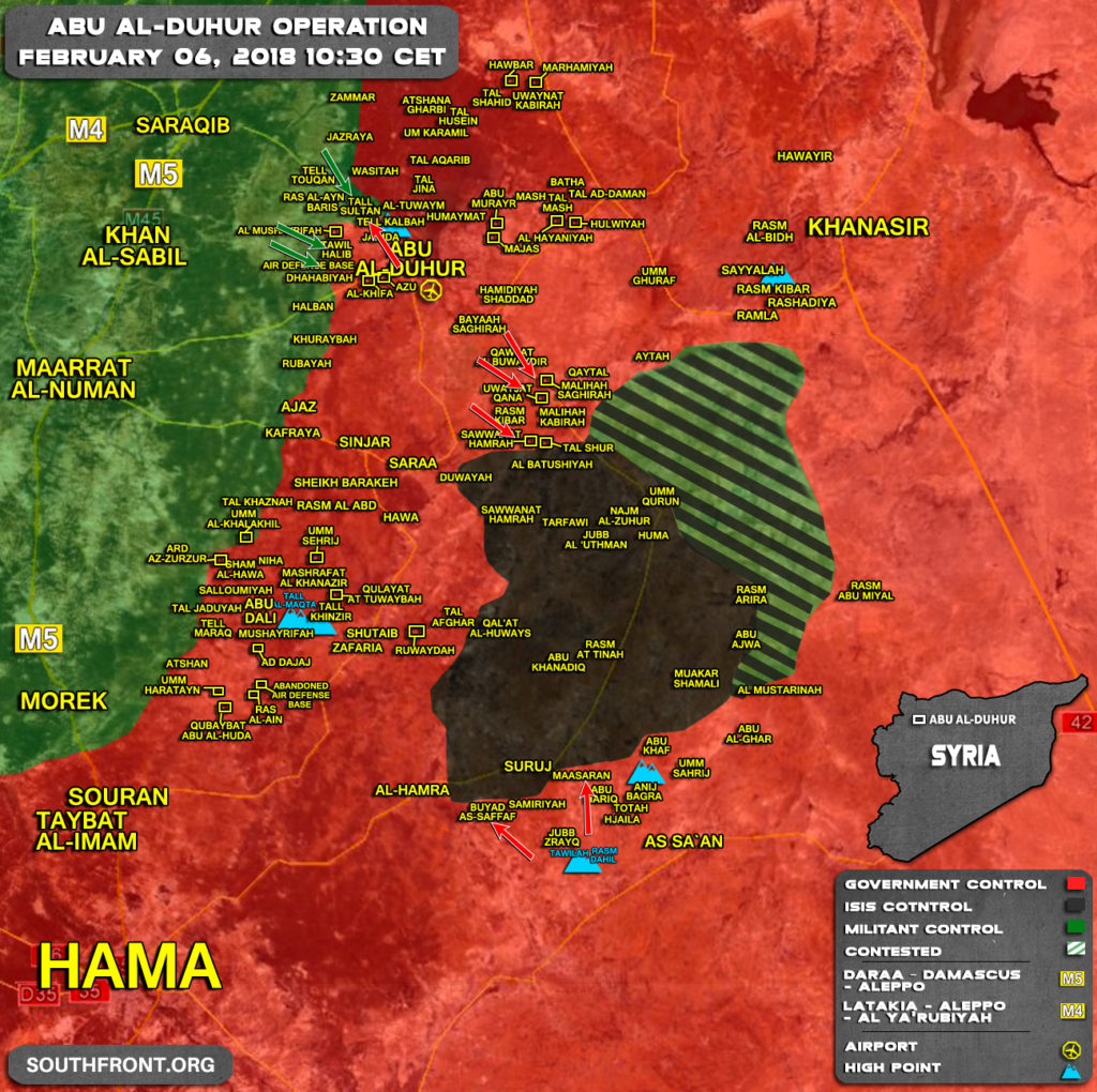 Military Situation In Abu al-Duhur Area On February 6, 2018 (Syria Map Update)