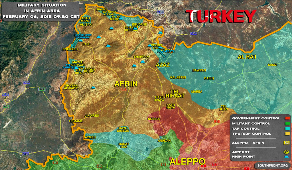 Military Situation In Syria's Afrin Area On February 6, 2018 (Map Update)