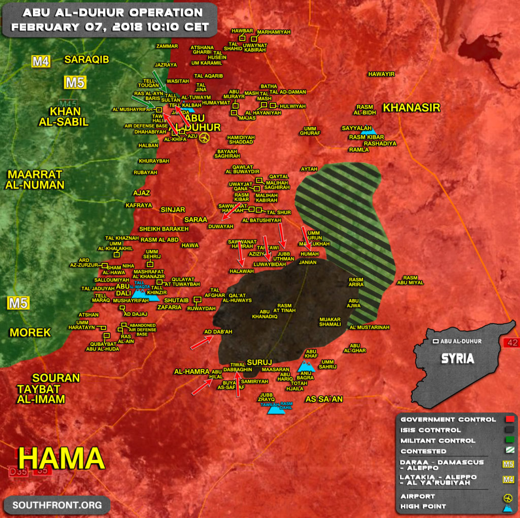 Military Situation In Abu al-Duhur Area On February 7, 2018 (Syria Map Update)