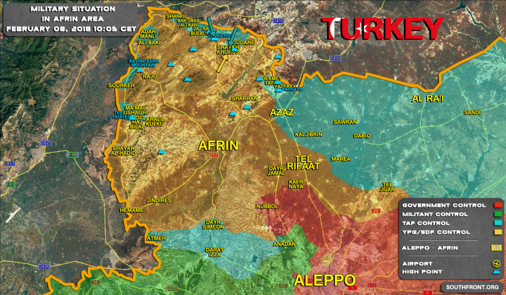 Military Situation In Syria's Afrin Area On February 8, 2018 (Map Update)