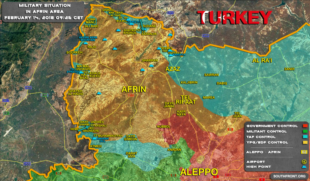 Military Situation In Syria's Afrin Area On February 14, 2018 (Map Update)