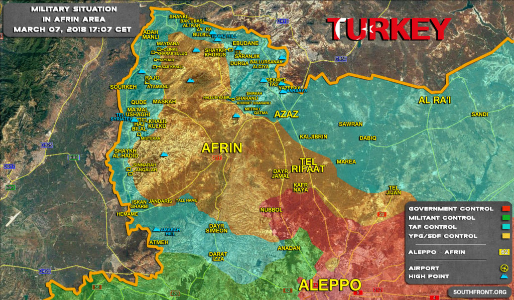 Map Update: Military Situation In Syrian Area Of Afrin On March 7, 2018