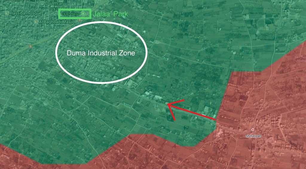 Tiger Forces Advance In Industrial Area South Of Douma In Eastern Ghouta (Map)