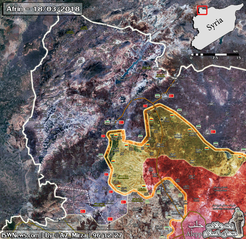 Map Update: Military Situation In Afrin Area Following Fall Of Afrin To Turks