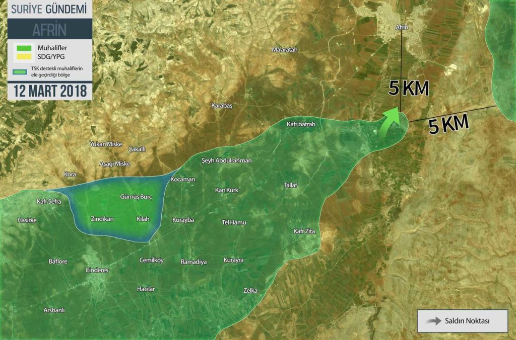 Overview Of Battle For Afrin On March 12, 2018 (Map, Video, Photo)