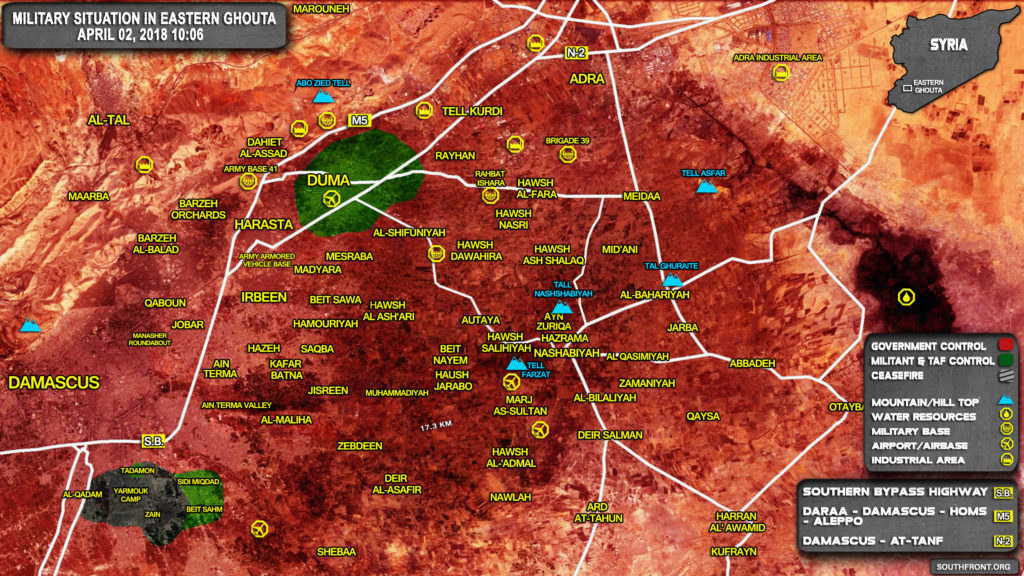 Military Situation In Eastern Ghouta On April 2, 2018 (Map)