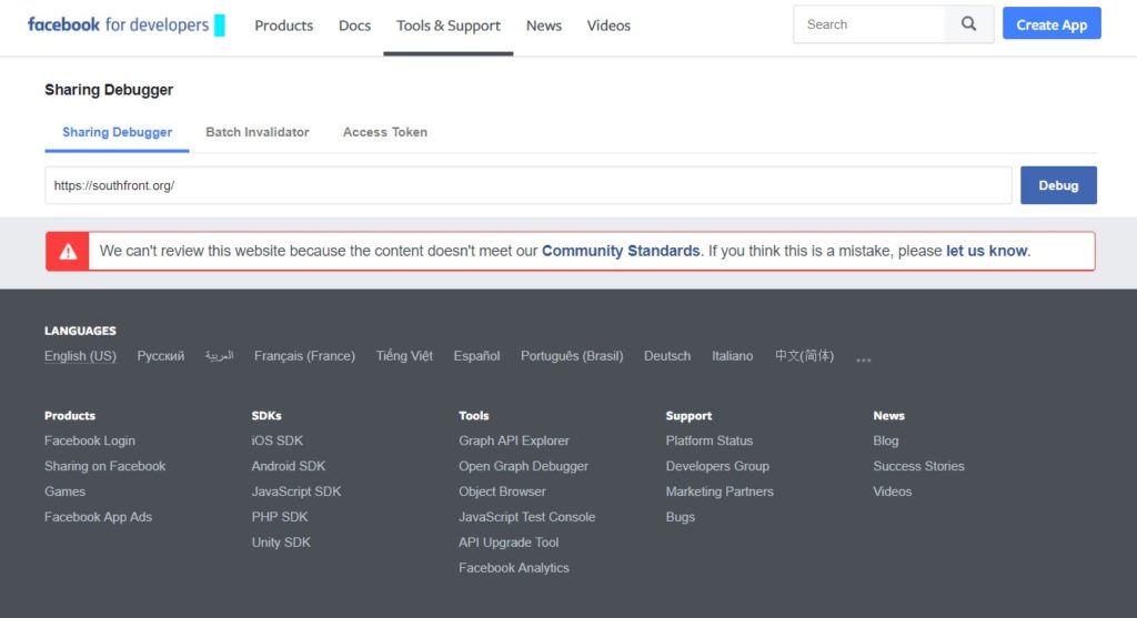 SouthFront's Website, Videos Are Fully Censored On Facebook