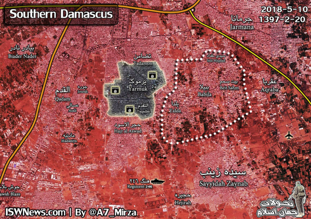 Map: Military Situation In Southern Damascus Following Full Evacuation Of Militants From Eastern Part Of Pocket