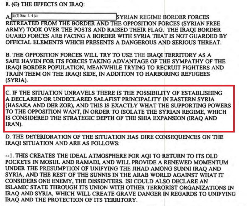 Syria Opposition Backers Wanted To Use ISIS As Tool “To Isolate The Syrian Regime”: Defense Intelligence Agency Documents