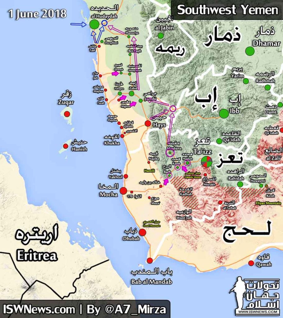 Map Update: Saudi-led Forces Fail To Reach Hudaydah After Their Attack Repelled By Houthis