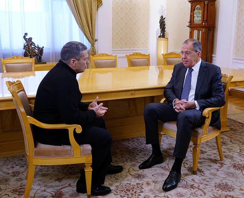 Foreign Minister Sergey Lavrov’s interview with Moscow. Kremlin. Putin TV programme