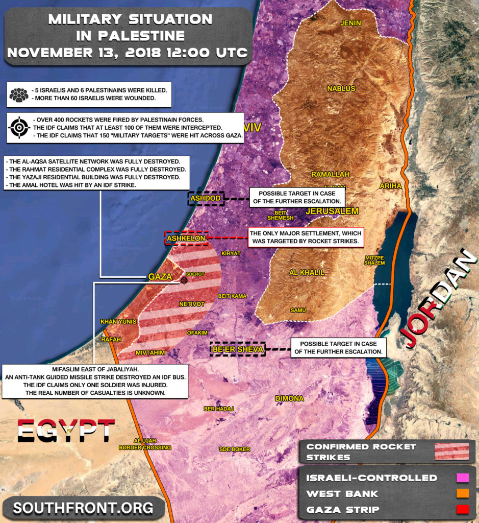 Military Escalation In Gaza Strip On November 12-13, 2018 (Map Update)