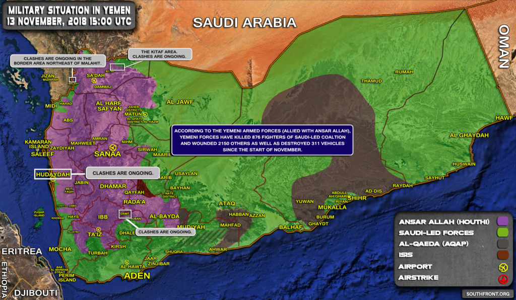 Overview Of Military Situation In Yemen On November 13, 2018 (Map, Videos)