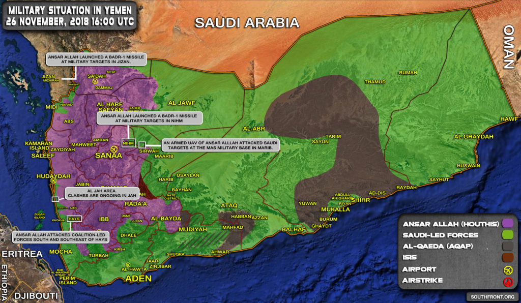 Military Situation In Yemen On November 26, 2018 (Map Update)