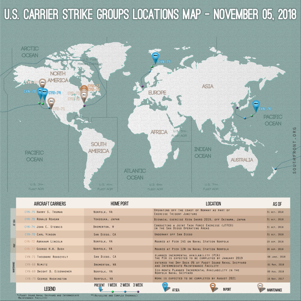 US Carrier Strike Groups Locations Map – November 5, 2018