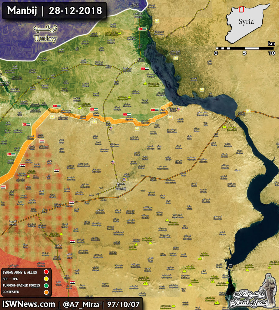 Map Update: Alleged Locations Of Syrian Army Deployment In Manbij Countryside On December 28, 2018