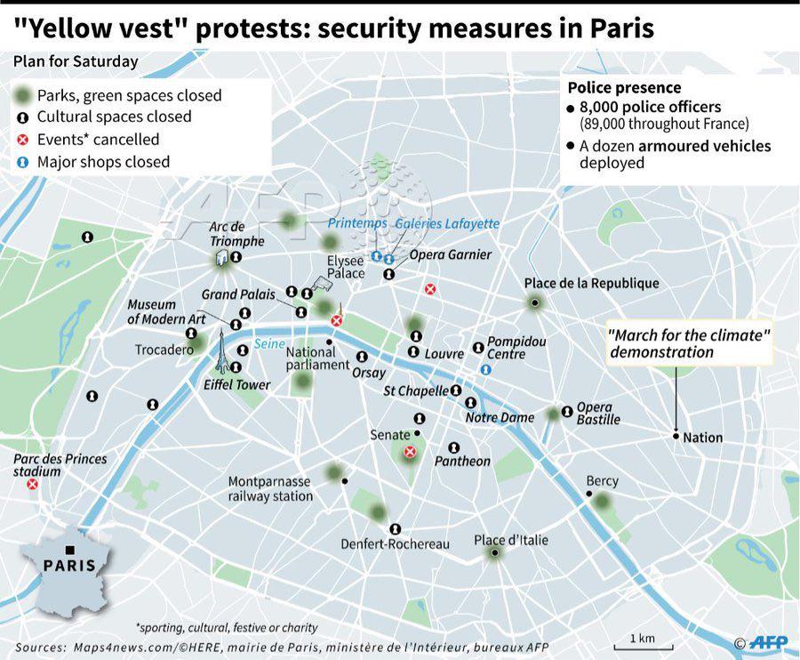 In Map: 'Security Measures' Of Macron Government To Crack Down On 'Yellow Vest' Protests