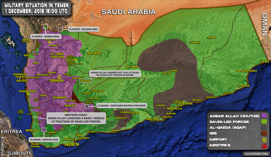 Brief Look At Miltiary Situation In Yemen On December 1, 2018 (Map Update)