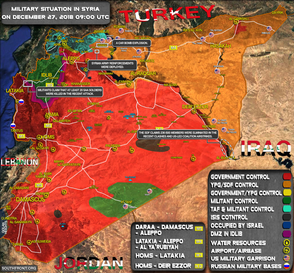 Military Situation In Syria On December 27, 2018 (Map Update)