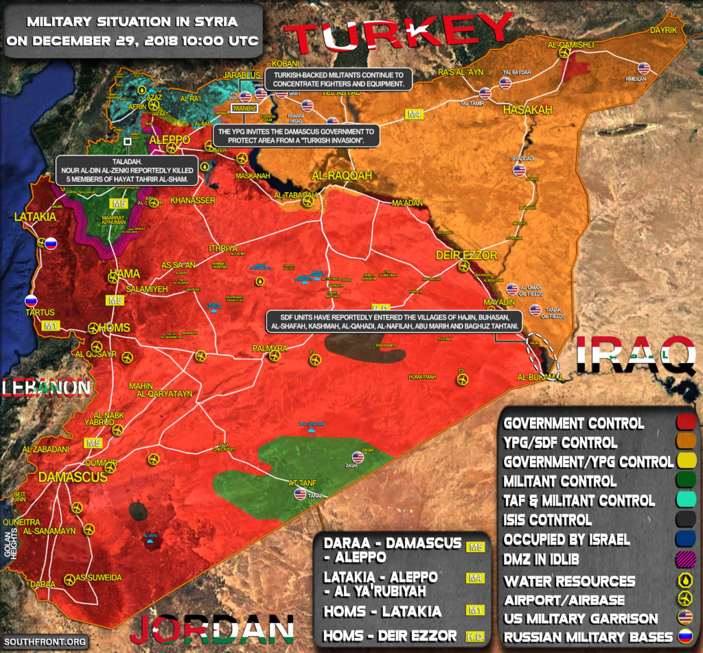 Military Situation In Syria On December 29, 2018 (Map Update)