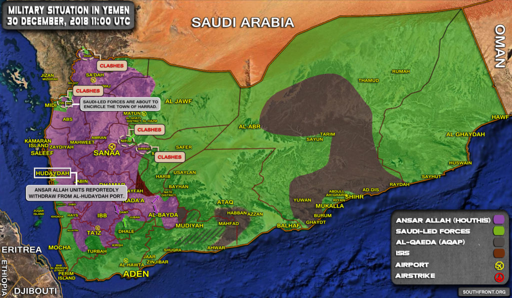 Military Situation In Yemen On December 30, 2018 (Map Update)