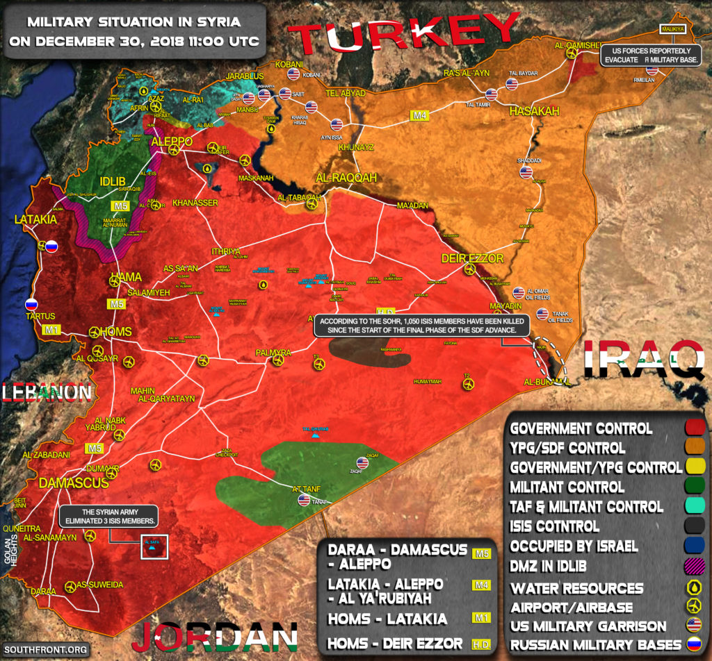 Military Situation In Syria On December 30, 2018 (Map Update)