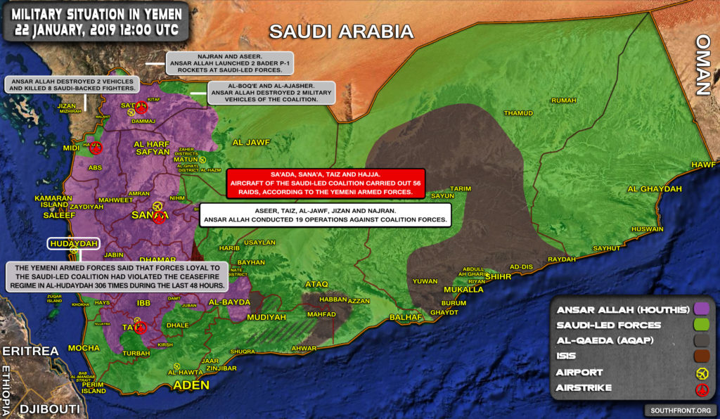 Military Situation In Yemen On January 22, 2019 (Map Update)