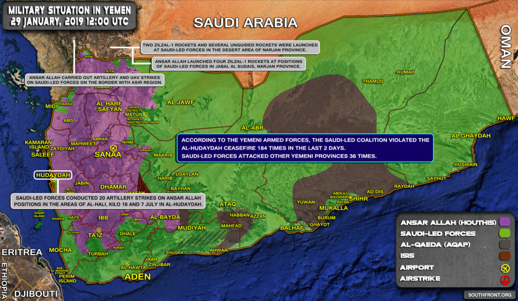 Military Situation In Yemen On January 29, 2019 (Map Update)