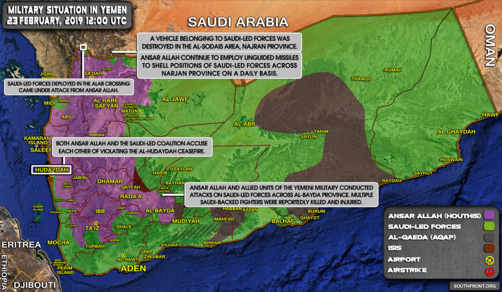 Military Situation In Yemen On February 23, 2019 (Map Update)