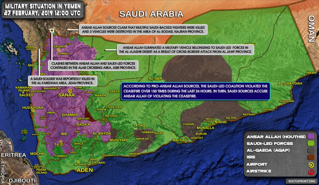 Military Situation In Yemen On February 27, 2019 (Map Update)