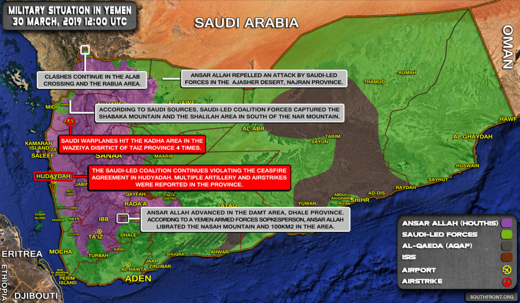 Military Situation In Yemen On March 30, 2019 (Map Update)