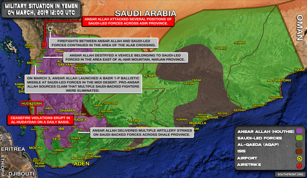 Military Situation In Yemen On March 4, 2019 (Map Update)