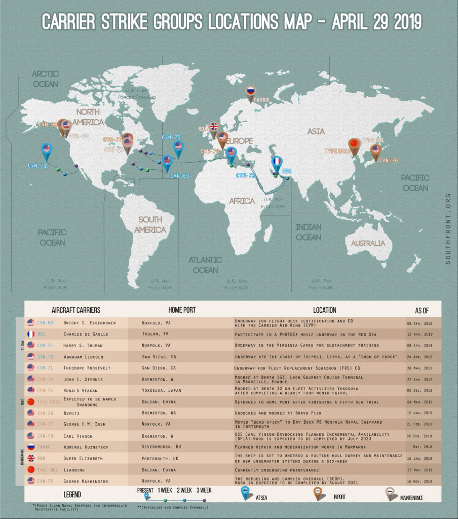 Locations Of US, British, Chinese, French And Russian Aircraft Carriers – April 29, 2019