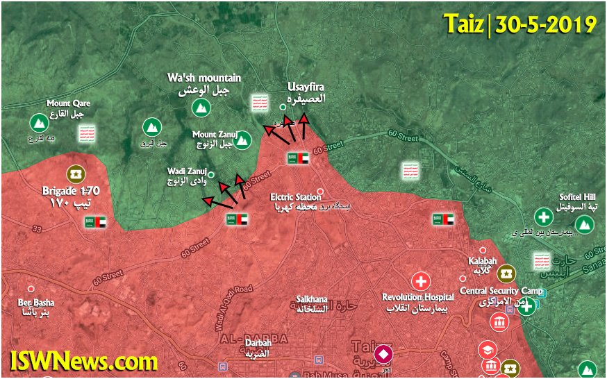 Map Update: Saudi-led Forces Attack Ansar Allah Positions Near Taiz City