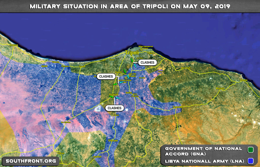 Military Situation In Area Of Libya's Tripoli On May 9, 2019 (Map)