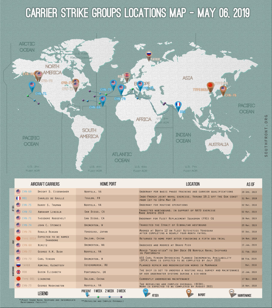 Locations Of US, British, Chinese, French And Russian Aircraft Carriers – May 6, 2019