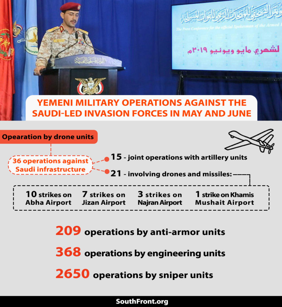 Yemeni Forces Carried Out 3,263 Operations Against Saudi-led Forces In May-June